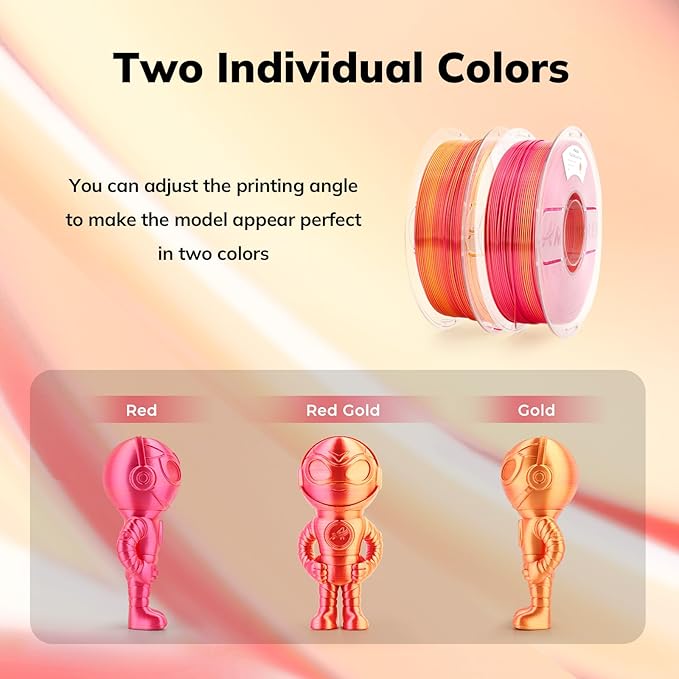 AMOLEN Silk PLA 3D Printer Filament, Dual Color Red Gold PLA 1.75mm, Shiny Color Change Filament 3D Printing PLA Filament for Most FDM 3D Printer, 1kg Spool(2.2lbs)