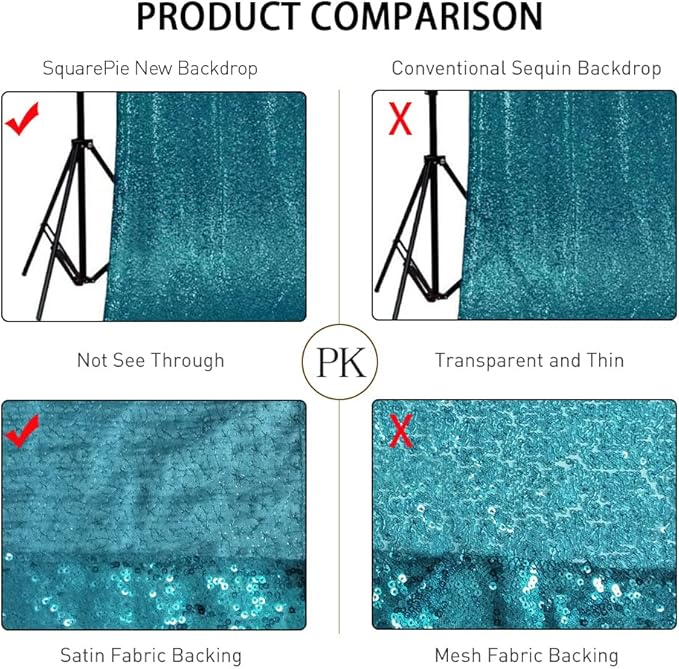 SquarePie Sequin Backdrop Less Transparent Background Sparkly Curtain for Wedding Party 6FT x 6FT Teal