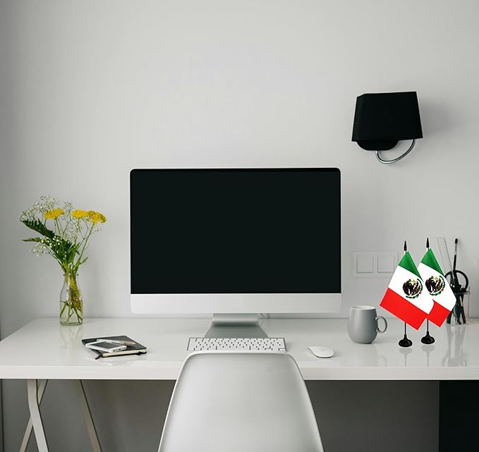 Mexico Desk Flag, 12 Pack Mexican Table Office Flag with Black Solid Pole and Stand Base, International Country Flag, Festival Celebration, Classroom Meeting Desktop Decor (Mexico)