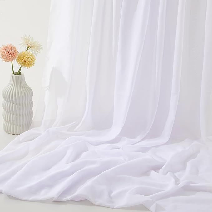 VACVELT Wedding Arch Draping Fabric - White Chiffon, 1 Panel Sheer Drapes - 30 Inch x 20ft Chiffon Backdrop Curtain - Outdoor Sheer Drapery for Ceremony Party Ceiling