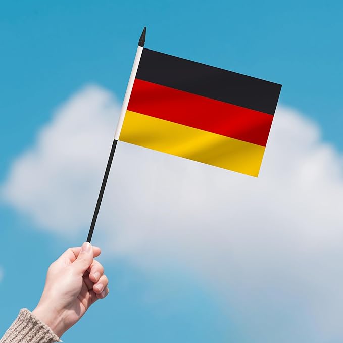 2 Pack Germany Desk Flag Set, German Desktop Small Miniature Table Office Flag with 12" Black Pole and Black Base, Offices, Classroom, Home, Festival Decoration (Germany)