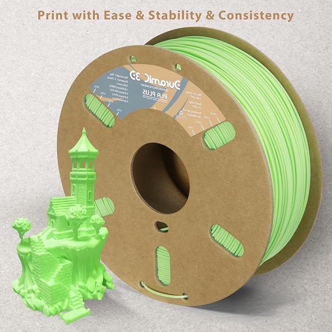 DURAMIC 3D PLA+ Filament 1.75mm 1Kg Neon Green, PLA Plus Filament 1Kg Spool(2.2lbs) Tougher and Stronger, Dimensional Accuracy Probability +/- 0.02mm