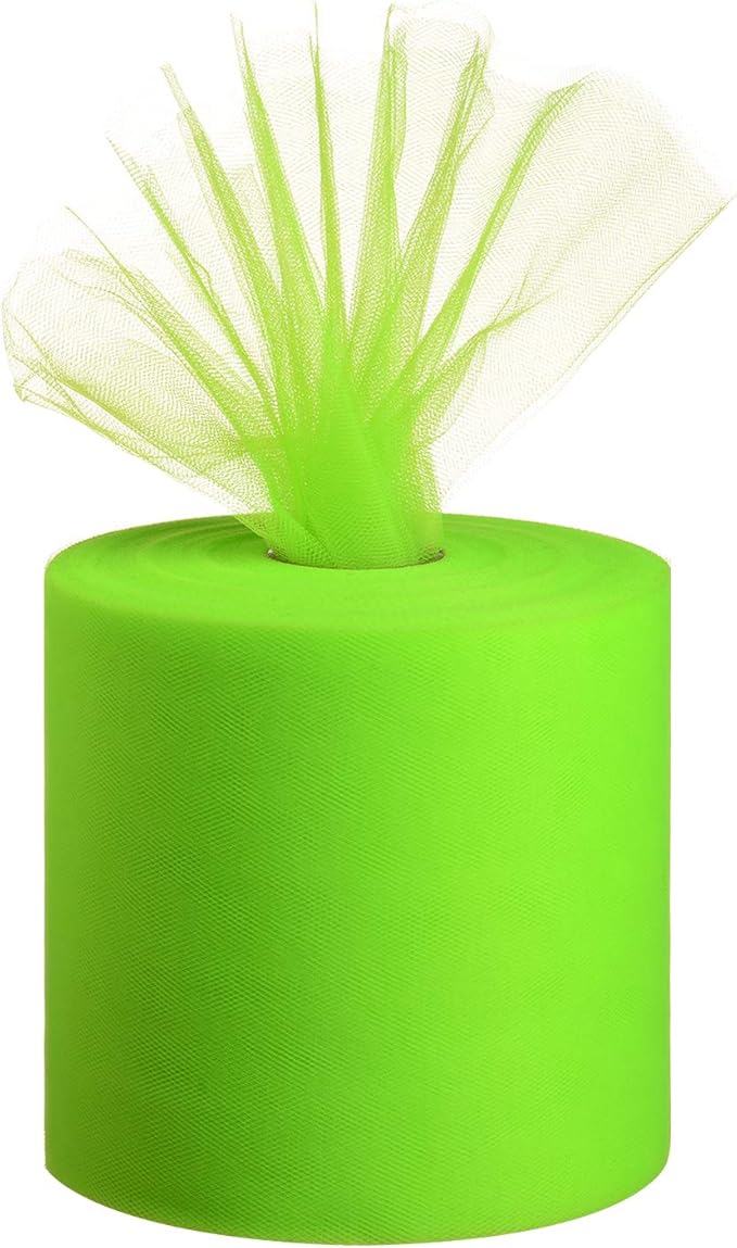 Tulle Fabric Roll, 6” by 200 Yards (600FT) Tulle Organza Fabric Spool for DIY Tutu Skirt Baby Shower Decor Wedding Backdrop Crafts Birthday Party Supplies (Fluorescent Green)