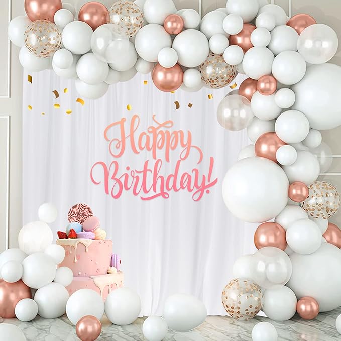 MYSKY HOME White Backdrop Curtain for Wedding Decor Holiday Party 6 Panels- White Wedding Backdrop Polyester Photography Backdrop Drapes Baby Shower Birthday Privacy Curtains Home Decor, 5ft x 10ft