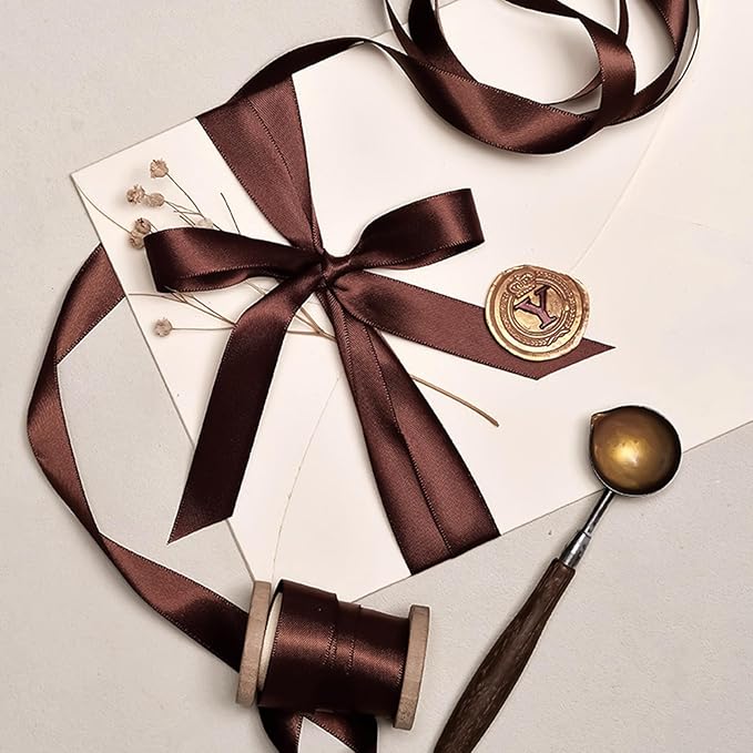 5/8 Inch Brown Satin Ribbon 50 Yards Solid Fabric Ribbons for Gift Wrapping, Crafts and DIY Projects, Bows Making, Wedding, Party, Holiday Decor