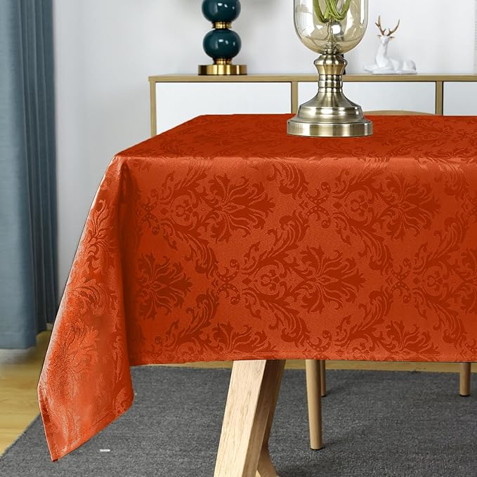 SASTYBALE Jacquard Rectangle Tablecloth, Rusty Spill-Proof Wrinkle Resistant Damask Table Cloth, Soft Polyester Oblong Table Cover for Kitchen Parties Thanksgiving - 60 x 102 Inch Rust