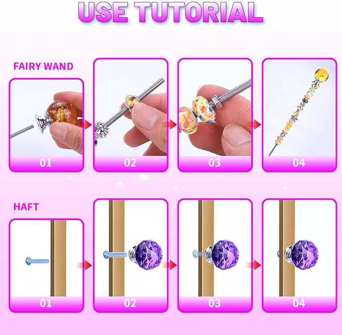 AIPRIDY 238 Pcs DIY Fairy Wand Garden Stakes Kit,Multiple Color Scheme European Beads Crystal Diamond Tops and 12 or 10 Inch Threaded Rods,Stainless Steel Stakes with Diamond Toppe (Hybrid)
