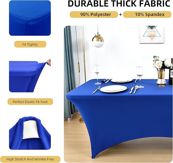 2-Pack 6ft Spandex Table Covers for Rectangle Standard Folding Tables - Wrinkle Resistant Stretch Tablecloths - Ultimate Fitted Table Protector for Parties, Trade Shows, Banquet