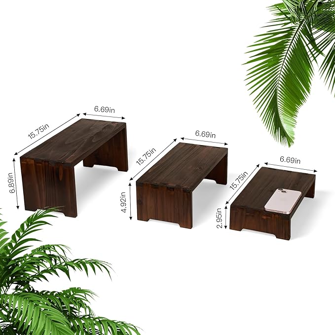 Set of 3 Wooden Rustic Cupcake Stand for 24 Cupcakes, Stepped Wood Display Stand for Weddings, Tiered Party Buffet Table Display Nesting Riser for Food , Dessert, Cookie, Craft Show, Brown