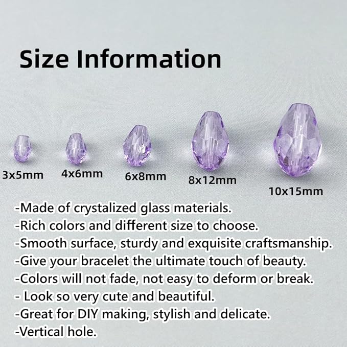 50pcs 10x15mm Teardrop Crystal Glass Beads for Jewelry Making, Faceted Vertical Hole Teardrop Glass Spacer Beads for Wind Chimes Bracelet Earring Necklace DIY Craft(Crystal Purple)