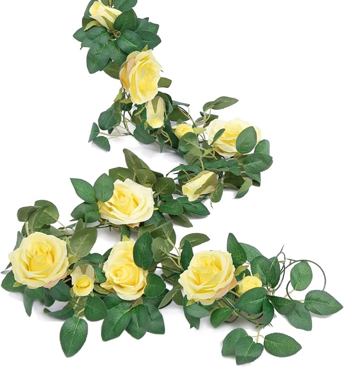 U'Artlines 3 Pack Artificial Yellow Rose Vines Floral Garlands Total 19.5 Ft Fake Vine Silk Flower Garland for Indoor Outdoor Home Wedding Arch Garden Wall Decoration