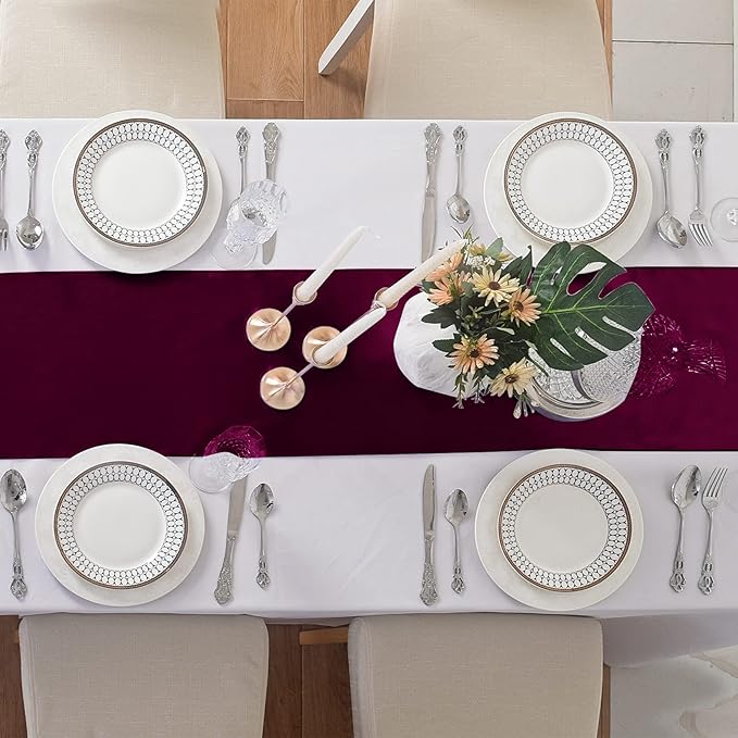 6Pack Table Runner 12 x 108 Inches Satin Silk Table Runner for Wedding, Birthday Party, Banquets, Graduations Decoration, fit Rectange and Round Table-Burgundy