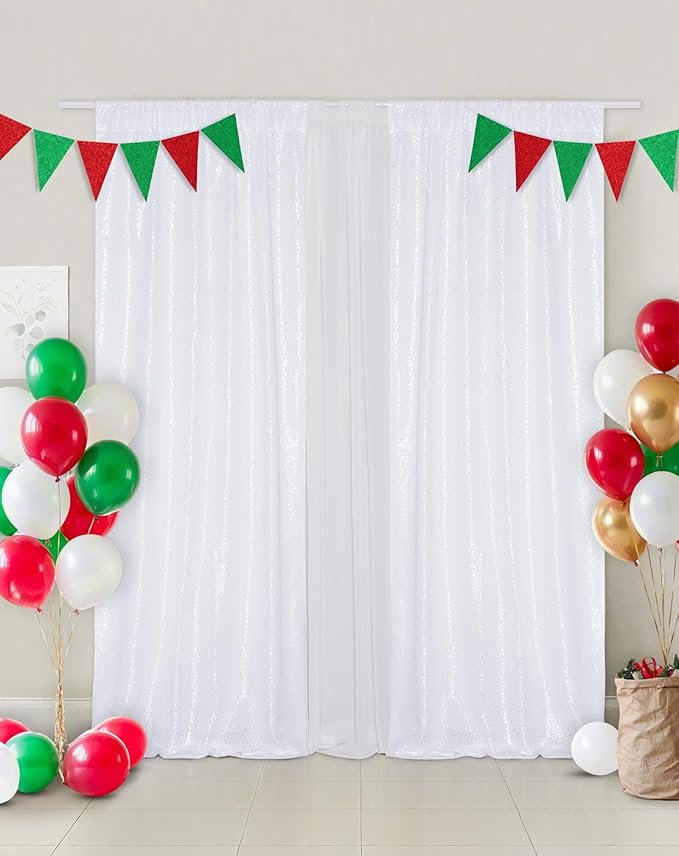 Eternal Beauty 2 PCS Sequin Backdrop Curtain, Sequin Wedding Backdrop for Christmas Party, Birthday (White 2FTx8FT)
