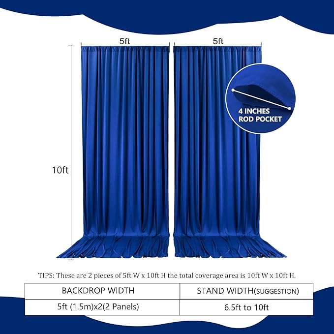 2 Panels Blue Backdrop Curtain, 10 x 10 Feet Background Curtains for Parties, Weddings, Baby Showers, Bachelorette Halloween, Christmas Birthday Party Photoshoot Backdrop Curtains Decorations