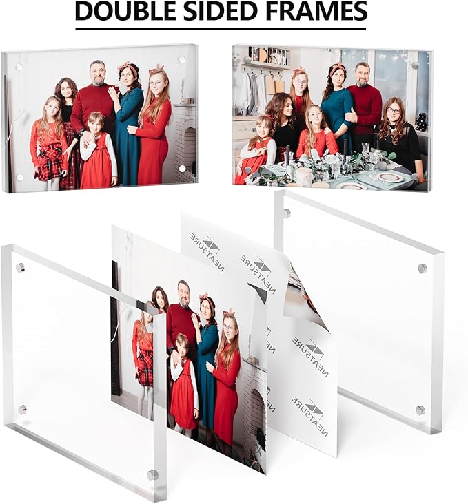 3.5x5 Acrylic Picture Frame 1 Pack, Clear Freestanding Double Sided Frameless Magnetic Photo Frames, Desktop Display Decor Gift