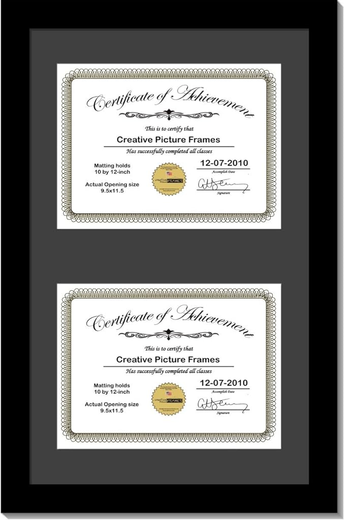 Creative Picture Frames 14X24Bk-B Black Vertical Double Diploma Frame With 2 Opening Black Mat, Holds 2-10X12-Inch Documents With Wall Hanger