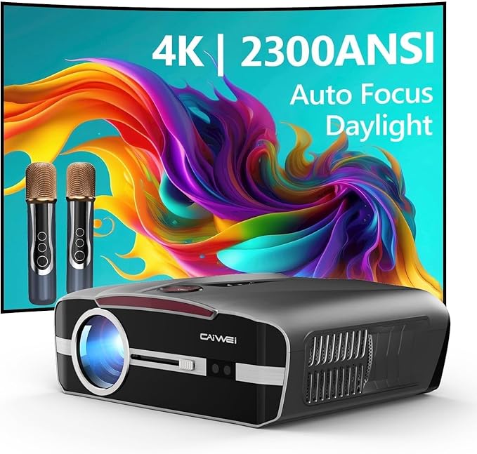 4K Projector Auto Focus HDR WiFi 6, Smart Daylight Projector 4K High Lumen 2300 ANSI LED 1080P Ultra HD Ceiling Home Theater Karaoke Movie Gaming Indoor Outdoor with Bluetooth HDMI USB Ethernet Apps