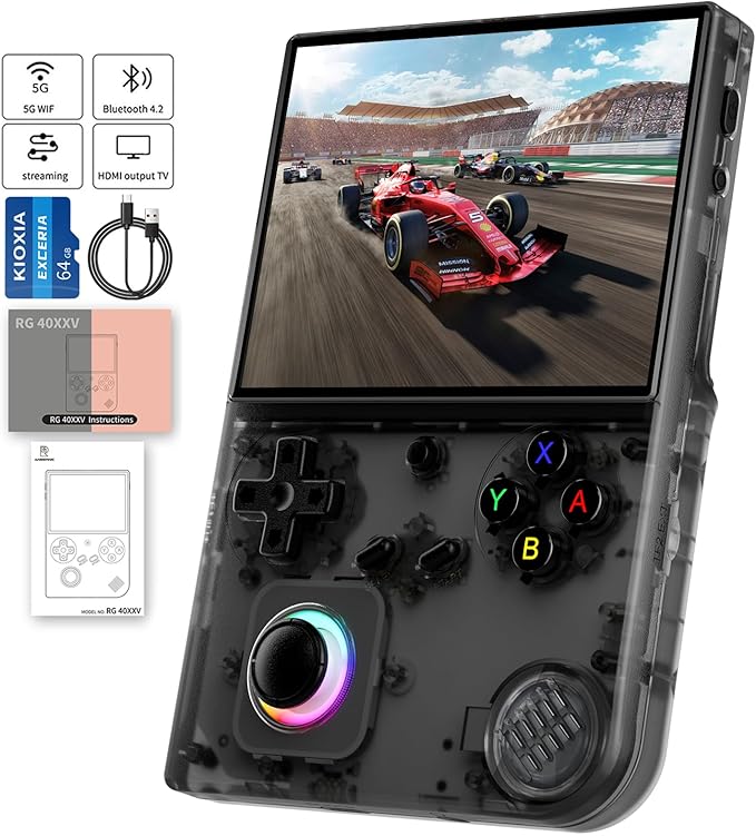 RG40XX V Handheld Game Consoles RG40XXV Retro Game Console Built-in 64G TF Card Preloaded Games 5000+ RG 40XXV Portable Gaming Console Linux 64-bit Supports WiFi Bluetooth HD Output Black