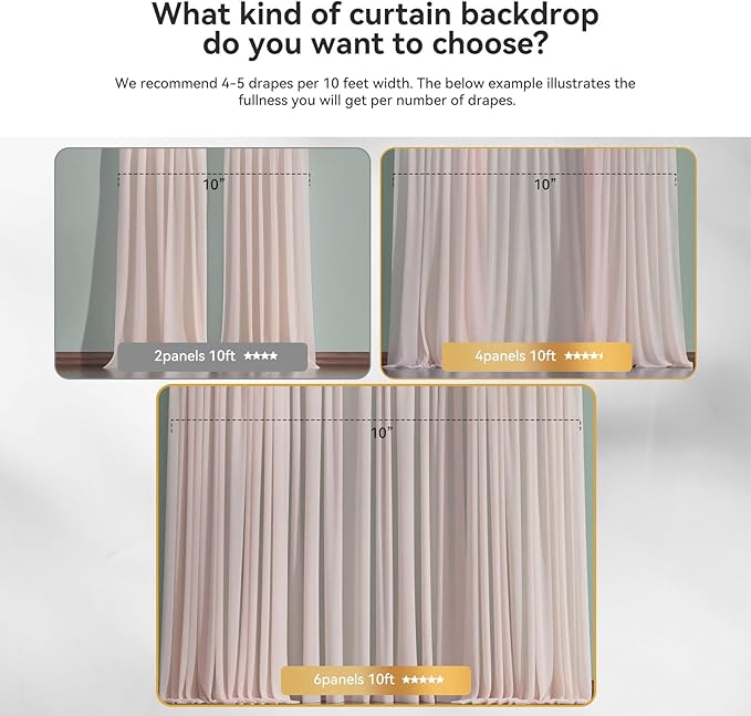 10×10ft Tulle Backdrop Curtains with Lights String - 300LED Fairy Lights Sheer Curtain Backdrop for Weddings Baby Shower and Birthday Party Decorations(4 Panels 5×10ft)
