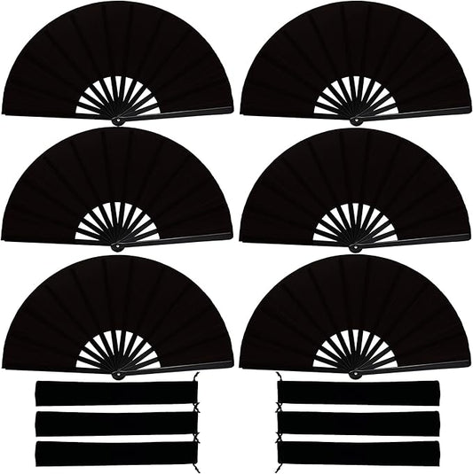 13inch Large Rave Fan Popping Clacking Fans for Line Dancing,Hand Fans for Women Foldable,Boots on The Ground Fan,Portable for Outdoor,Wedding,Party,Decoration (6pcs Black)