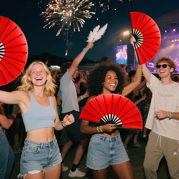 13inch Large Rave Fan Popping Clacking Fans for Line Dancing,Hand Fans for Women Foldable,Boots on The Ground Fan,Portable for Outdoor,Wedding,Party,Decoration (2pcs red)