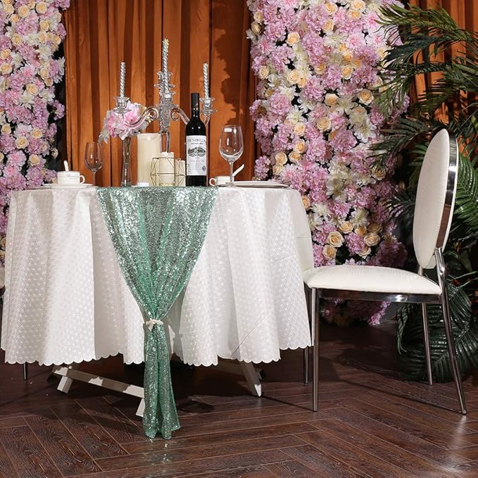 Eternal Beauty Mint Green Table Runner for Wedding, 2PCS-12x108 Sequin Table Runner Decorations for Birthday Parties, Banquets, Graduations,Christmas