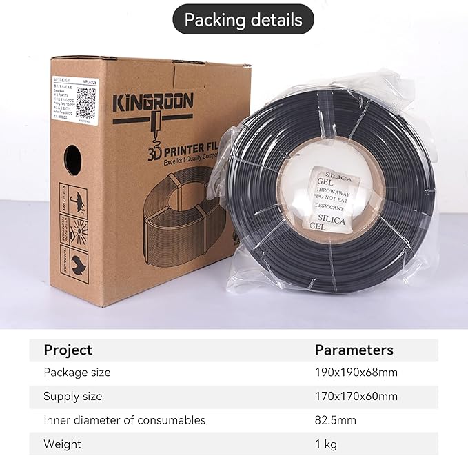 Kingroon PLA Filament 1.75mm Without Tray 3D Printer Filament 1kg PLA Filament Dimensional Accuracy +/- 0.02mm,Fit Most FDM Printer,Grey