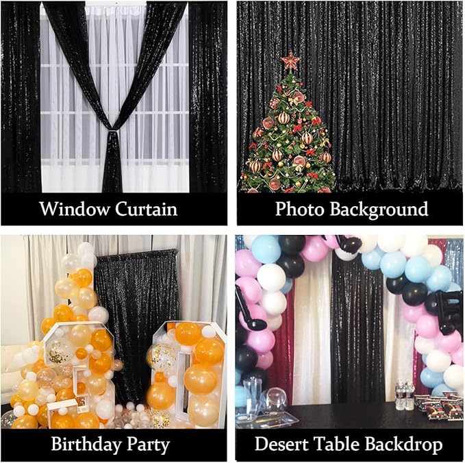 Black Sequin Backdrop Curtains 8FTx8FT 1 Panel Sparkly Background Drapes Photography for Halloween Party Birthday Wedding Decor