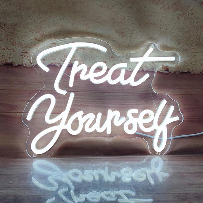 Treat Yourself Neon Sign Treat Yourself Sign for Bedroom Wall Wedding Sign Room Decoration Birthday Party Decoration, 12.9" x 9.6"