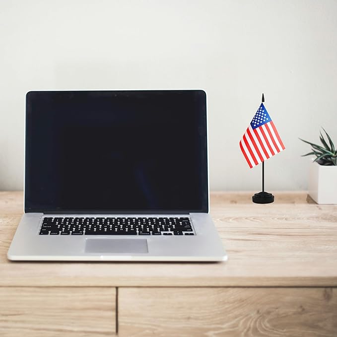 2 Pack USA Desk Flag Set, American Desktop Small Miniature Table Office Flag with 12" Black Pole and Black Base, Offices, Classroom, Home, Festival Decoration (USA)