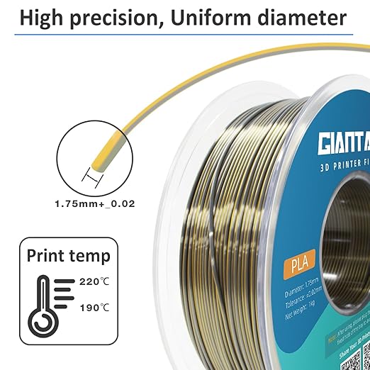 GIANTARM Dual Color PLA Filament, Silk PLA Filament 1.75mm +/-0.02mm,1KG Spool(2.2lbs) Vacuum Packaging, 3D Printing Filaments Fit Most FDM Printer