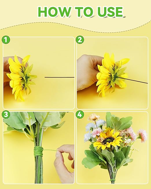 50 PCS FIVEIZERO 16 Gauge LightGreen Floral Wire Stems for Artificial Flower Making, Florist Wires for Crafts, Wreaths, Flower Arrangements and DIY Projects