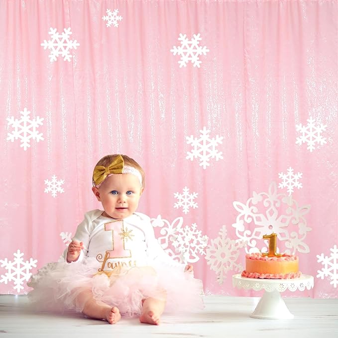 ShinyBeauty Sequin Backdrop 7ftx7ft Baby Pink | Sparkle Drapes for Photoshoots, Baby Showers, & Birthday Parties | Elegant & Durable Glitter Background