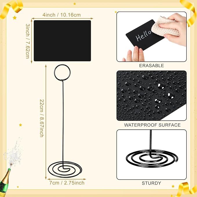 TecUnite 12 Pcs Mini Chalkboard Signs, 4"x3" Small Chalkboard Label with Metal Stand 2 Water Based Chalk for Food Buffet Tabletop Blackboard Sign for Party Bakery(Black,8.7 x 2.8 in)