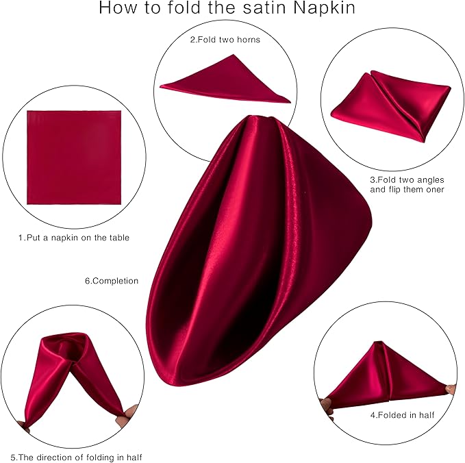 36 Pack Square Satin Dinner Napkins, 16x16 Inches Silky Soft Smooth Table Cloth Napkins for Restaurant Weddings Banquet Party Decoration, Burgundy