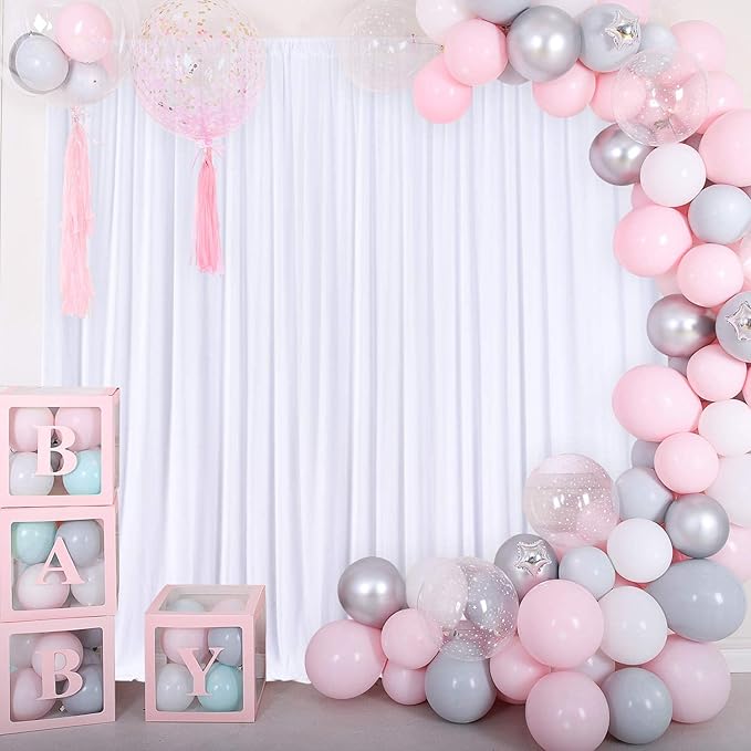 AK TRADING CO. 10 feet x 10 feet Polyester Backdrop Drapes Curtains Panels with Rod Pockets - Wedding Ceremony Party Home Window Decorations - White (Pack of 12)