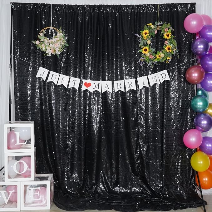 Poise3EHome 7Ft x 7Ft Black Sequin Backdrop, Glitter Thick Satin Sequin Background Drapes, Sequence Xmas Thanksgiving Backdrop for Wedding Party Holiday Festival Decor