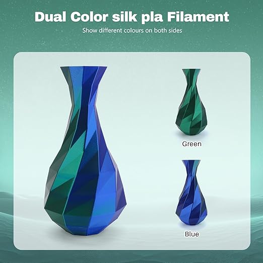Silk PLA Filament 1.75mm Blue Green Dual Color PLA 3D Printer Filament 2 in 1 Coextrusion 1KG Spool(2.2lbs) 3D Printing Filament Dimensional Accuracy +/- 0.03mm Fits for Most FDM 3D Printers