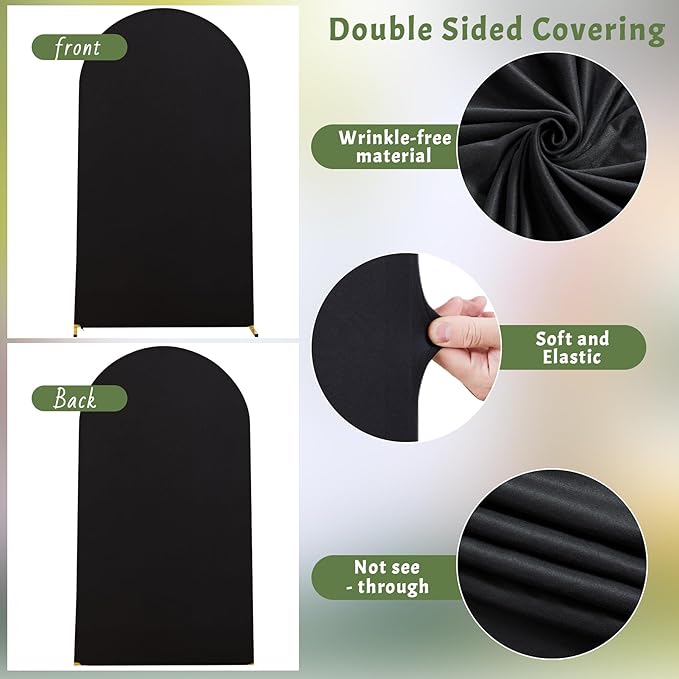 6.6FT Black Arch Backdrop Cover - Polyester Fitted Wedding Arch Stand Covers Round Top Chiara Arch Backdrop Cover for Birthday Party Banquet Photo Background Decoration