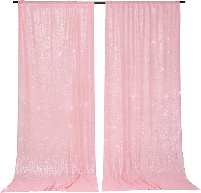 PartyDelight Sequin Backdrop Pink 2 Panels 5Ft x 10FT Photography Christmas Back Drop
