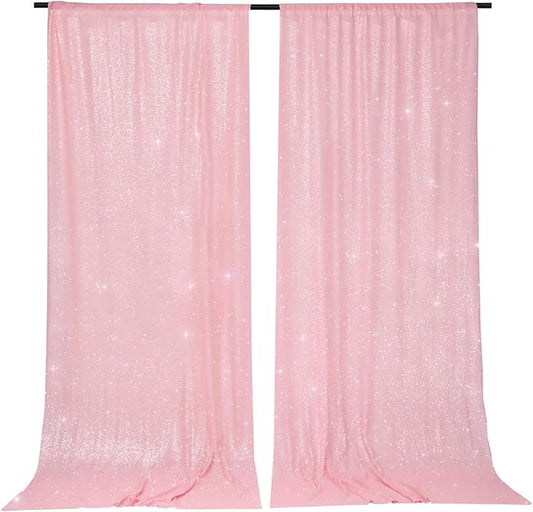 PartyDelight Sequin Backdrop Pink 2 Panels 5Ft x 10FT Photography Christmas Back Drop