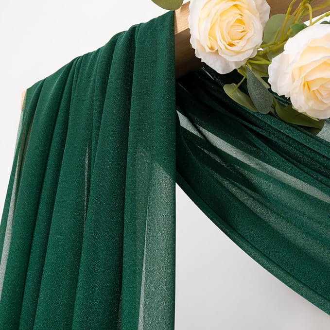 MLMC Emerald Green Wedding Arch Draping Fabric 1 Panel 29" x 20 FT Extra Long Gauze Drapes Sheer Backdrop Curtains 6.6 Yards Outdoor Drapery Panels for Wedding Ceremony Party Ceiling Decoration