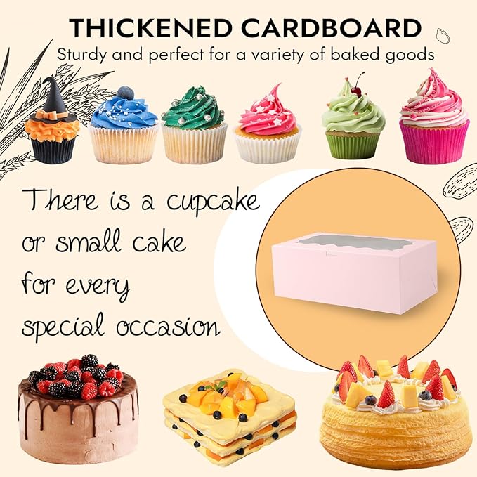 JCD 8 Packs Pink Bento Cake and Cupcake Box 5 Holes Fit 4 Cupcakes and 1 Mini Cakes Cupcake Combo Boxes for Party Bakery Supplies (Pink 1+4/8Pcs)