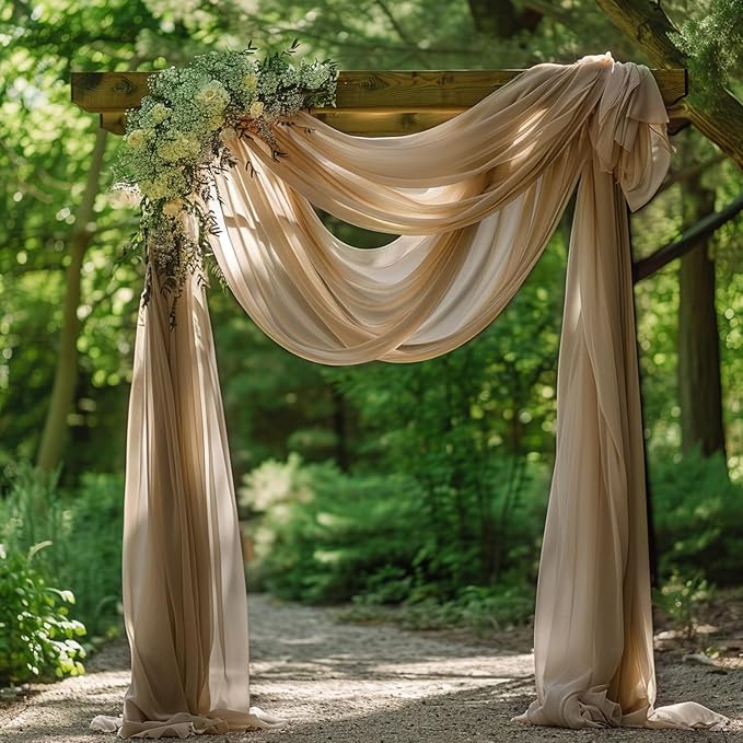Wokceer Nude 6 Panels 28.7" x 20FT Sheer Fabric Drapes Backdrop Arch Draping Fabric for Wedding Ceremony Birthday Party Bridal Shower Decoration