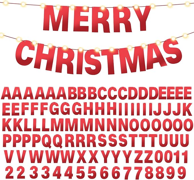 TaoBary 112 Pcs DIY Letter Kit Glitter Customizable Banner Letters Include 107 Letters and Numbers 3 Rope and 2 Needles for Birthday Halloween Christmas Wedding Valentine Party Decor(Bright Red)