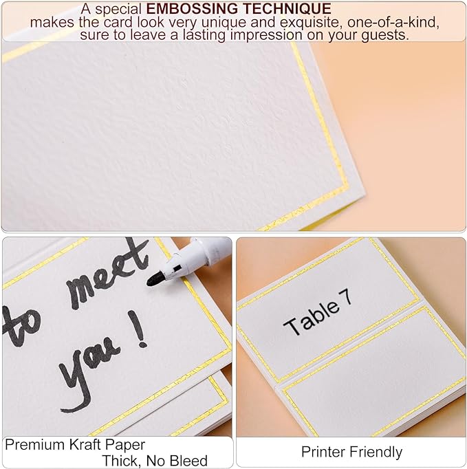 120Pcs Premium Place Cards, Small Table Cards with Gold Foil Border, 2" x 3.5" Tent Cards, Escort Cards, Name Cards, Wedding Place Cards for Wedding, Table, Dinner Parties, Seating Cards