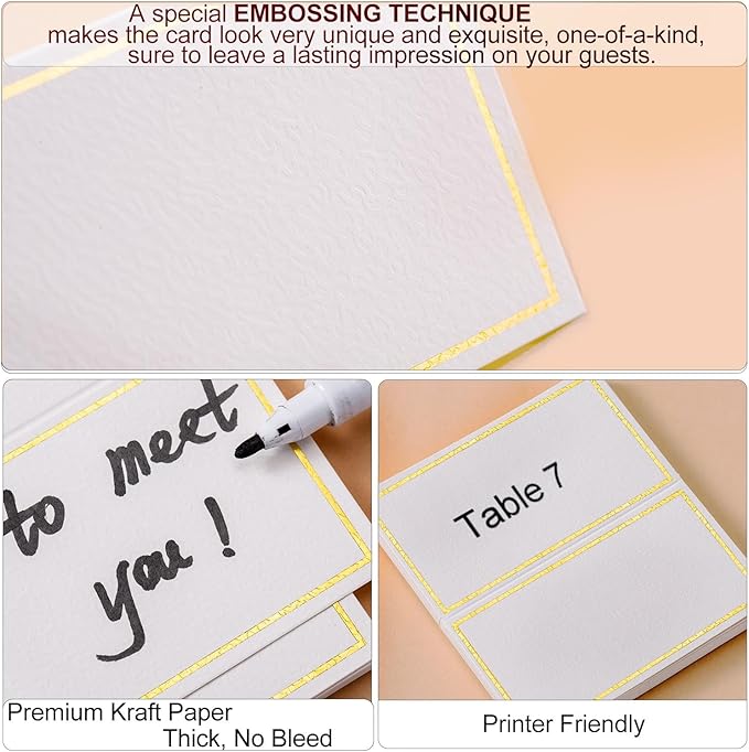 60Pcs Premium Place Cards With Gold Foil Border - 2" x 3.5" Tent Cards for Wedding, Table, Dinner Parties - Small Escort and Name Cards