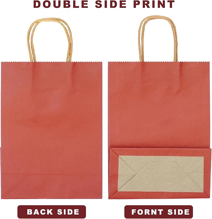 25 PCS Small Dark Red Gift Bags Kraft Paper Bags with Handles for Party Favor (8.2 x 6 x 3.1 in)