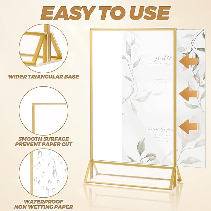 12 Pack Gold Acrylic Sign Holder 4x6 Picture Frame, Double Sided Gold Table Number Holder 4x6 Display Stand for Wedding, Home, Offices