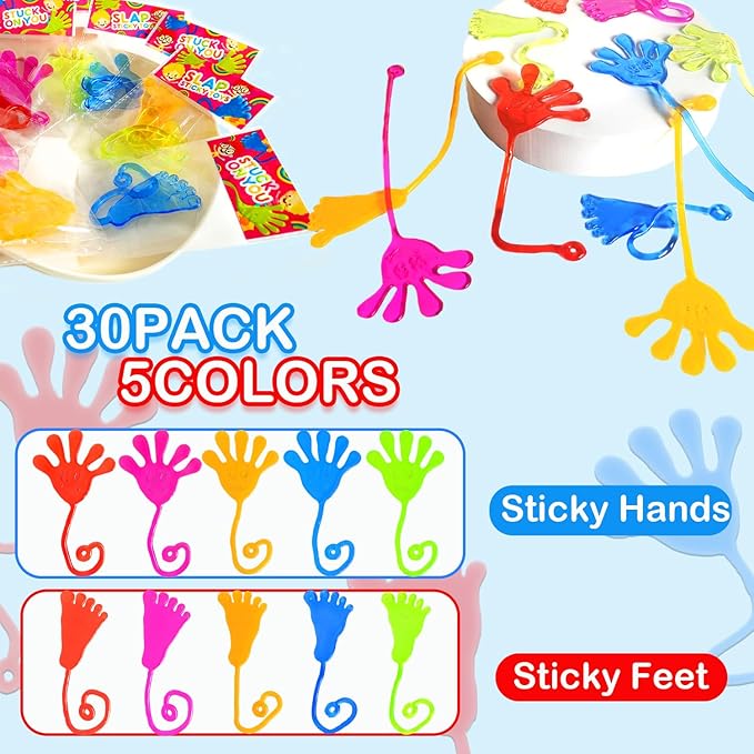 Halloween Party Favors Goodie Bag Stuffer Fillers for Kids (30 PCS), Large Sticky Hands & Feet for Birthday Pinata, Classroom Students Non Candy Treats Prizes Supplies Toy Gift for Toddlers Boys Girls